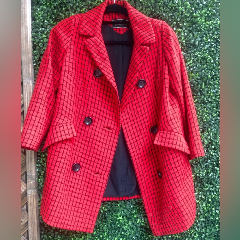 Vintage MOD I. Magnin joseph Plaid Red wool coat black check S 60’s punk